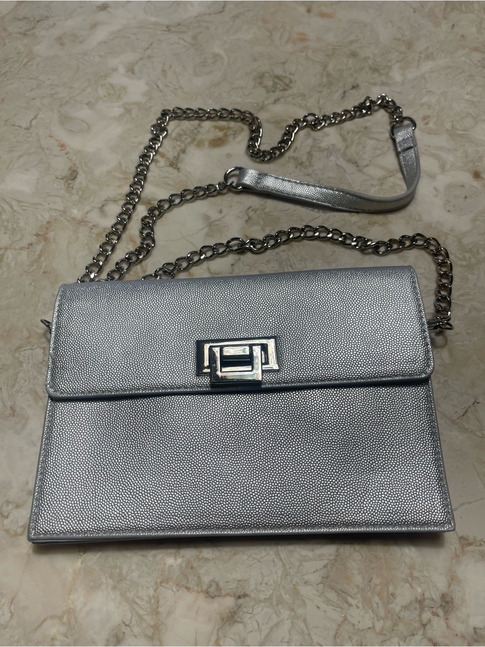 Sondra Roberts Squared Silver Metallic Convertible Crossbody detachable chain